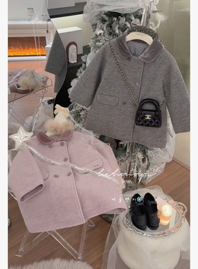 Spring韩国童装2025年冬季新款宝宝轻奢毛呢夹棉大衣女童保暖外套