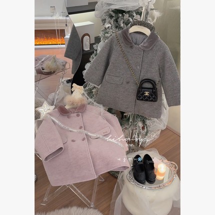 Spring韩国童装2025年冬季新款宝宝轻奢毛呢夹棉大衣女童保暖外套