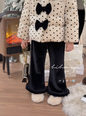 Spring韩国童装2025年冬季新款亲子丝绒洋气喇叭裤女童保暖休闲裤