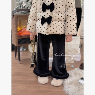 Spring韩国童装2025年冬季新款亲子丝绒洋气喇叭裤女童保暖休闲裤