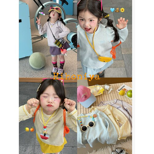 Spring韩国童装2026夏季新款亲子亲子冰感条纹有机棉罩衫女童T恤