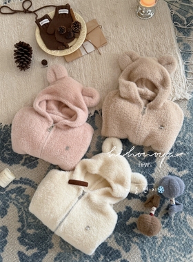 Spring韩国童装2025秋冬新款亲子小熊软糯水貂毛外套女童保暖衣服