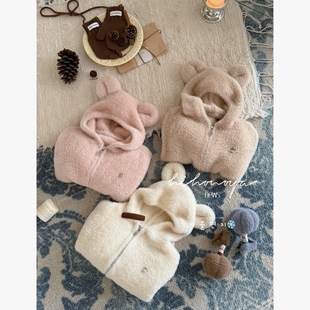 Spring韩国童装 亲子小熊软糯水貂毛外套女童保暖衣服 2025秋冬新款