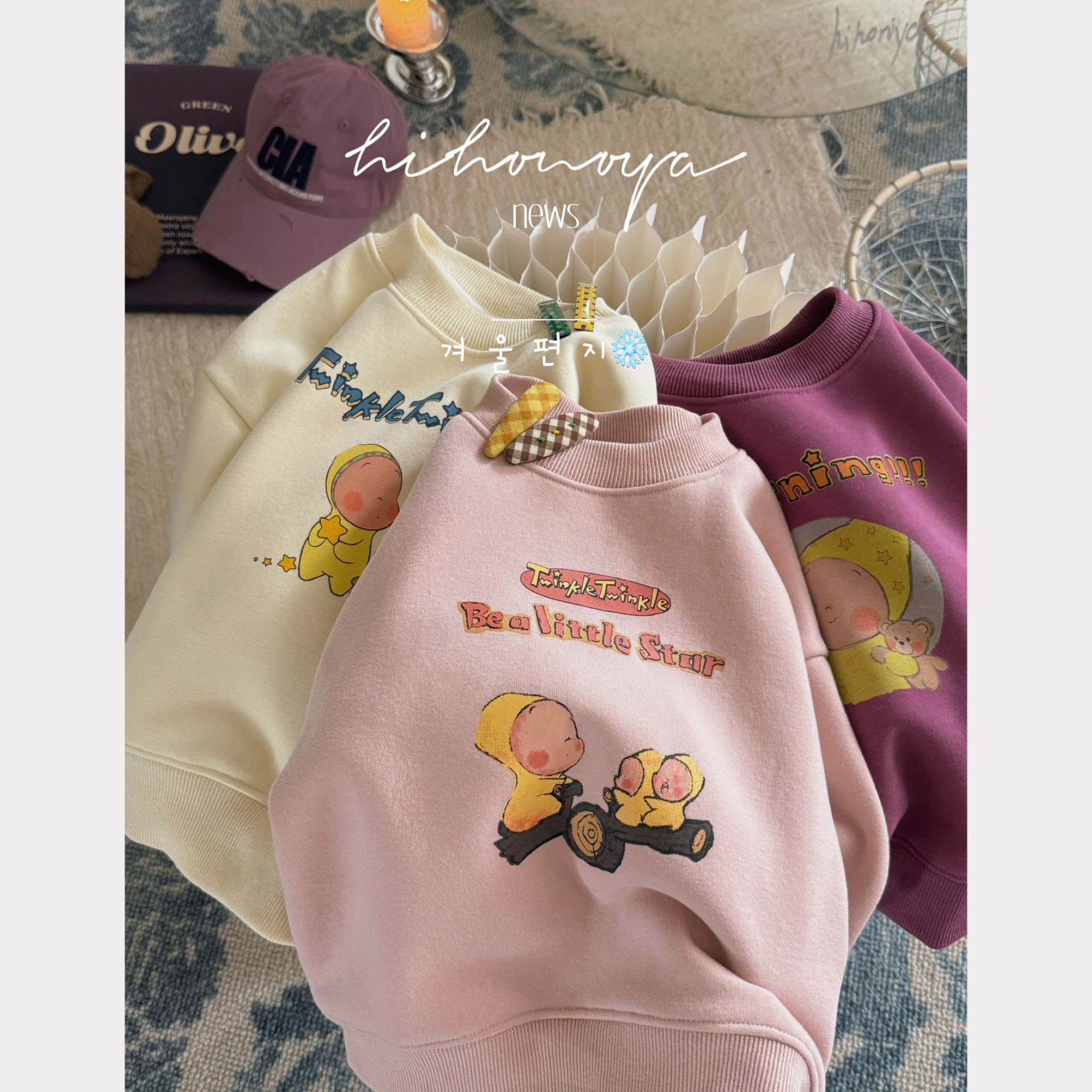 Spring韩国童装2025冬季新款亲子卡通星星人加绒卫衣女童保暖T恤