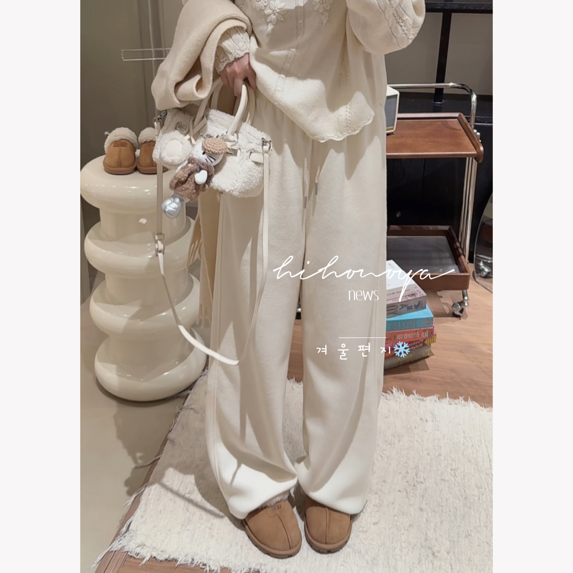 Spring韩国童装2025年秋冬新款成人纯色慵懒加绒裤女装直筒休闲裤