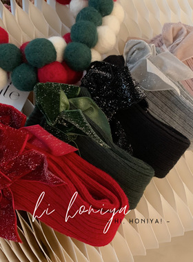 Spring韩国童装亲子2022秋冬季新品宝宝款闪闪蝴蝶结长筒袜