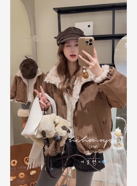 Spring韩国童装2025冬季新款亲子刺绣钉珠双面穿外套女童保暖上衣