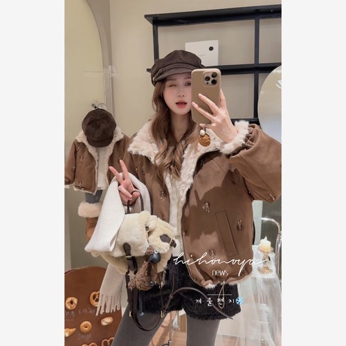 Spring韩国童装2025冬季新款亲子刺绣钉珠双面穿外套女童保暖上衣