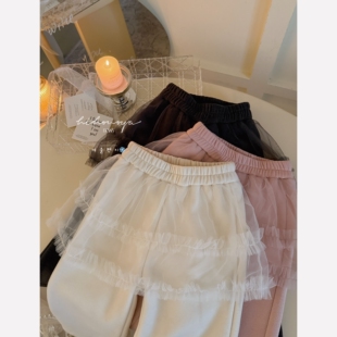 女童休闲裤 Spring韩国童装 亲子百搭蕾丝加绒屁帘裤 新款 2025年冬季