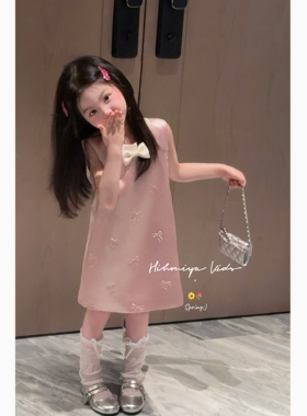 Spring韩国童装2026夏季新款宝宝千金蝴蝶结浮雕背心裙女童连衣裙