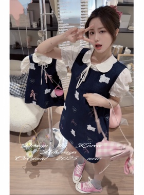 Spring韩国童装2025春季亲子款牛仔韩系少女套装女童背心裙两件套
