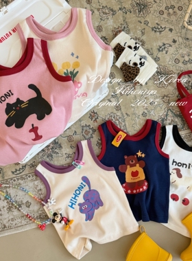 Spring韩国童装2025年夏季新款宝宝卡通动物透气抗菌背心女童T恤