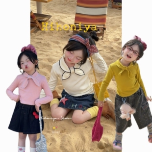 宝宝蝴蝶结绑带领长袖 新款 上衣女童T恤 2026年春季 Spring韩国童装