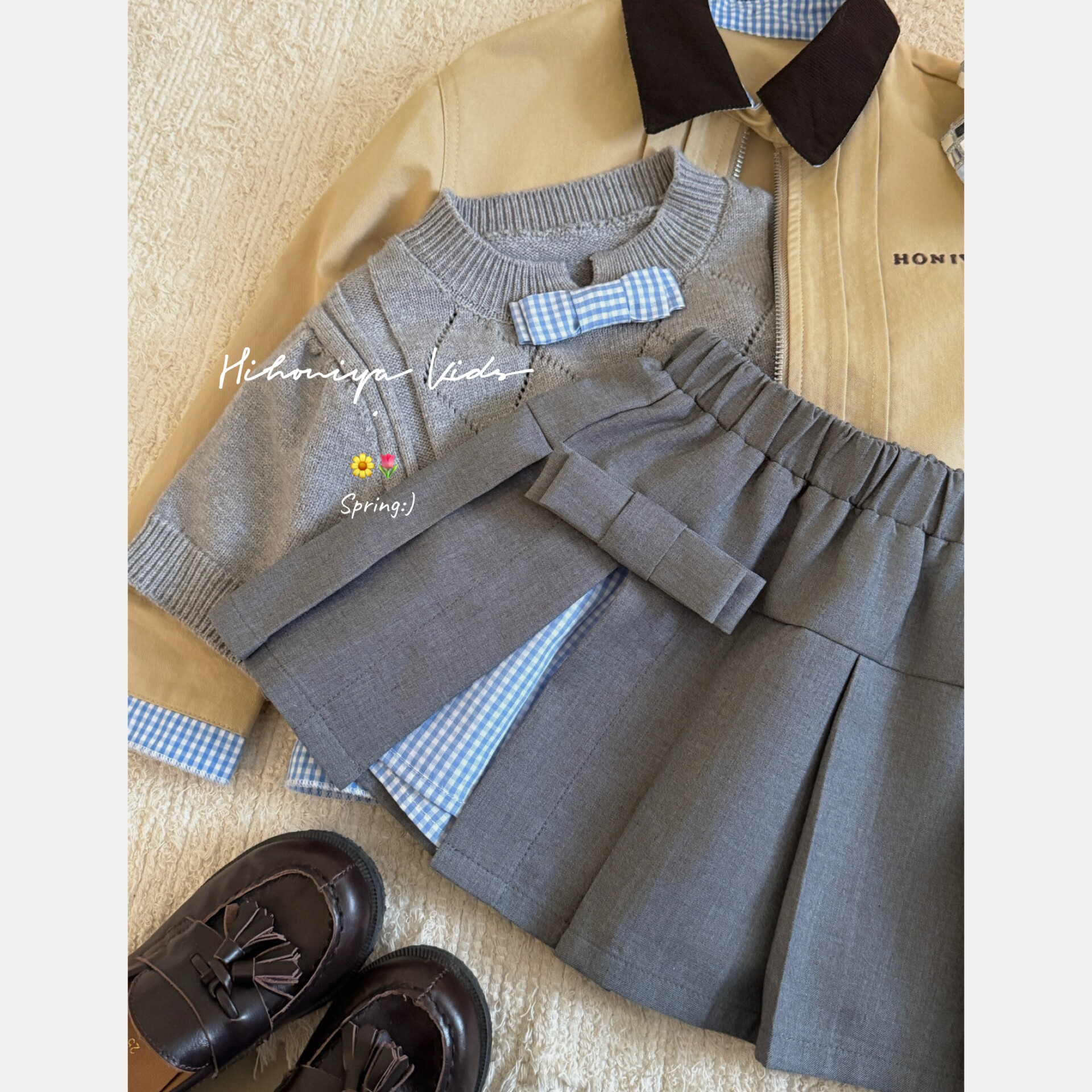 Spring韩国童装2026年春季新款亲子甜妹蝴蝶结拼接裙女童百褶裙裤