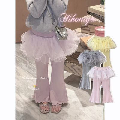Spring韩国童装2026年春季新款宝宝甜美芭蕾网纱屁帘裤女童喇叭裤