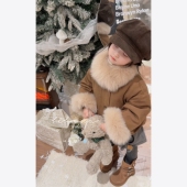 新款 Spring韩国童装 2025冬季 亲子仿皮草狐狸毛羽绒服女童保暖外套