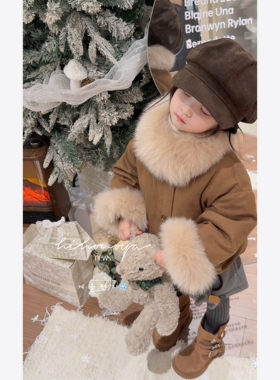 Spring韩国童装2025冬季新款亲子仿皮草狐狸毛羽绒服女童保暖外套