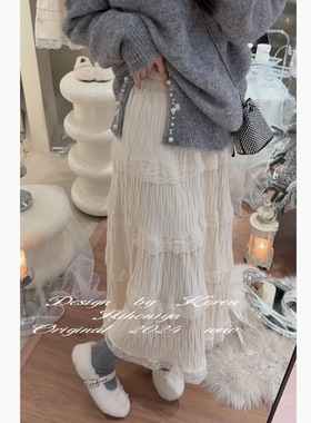 Spring韩国童装2024秋冬亲子款蛋糕蕾丝边裙子女童韩版百搭半身裙