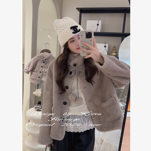 Spring韩国童装2024冬季亲子款毛毛麂皮韩版外套女童保暖加厚上衣