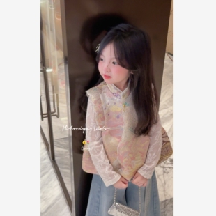 亲子国风水彩画织锦提花马甲女童坎肩 新款 Spring韩国童装 2026春季