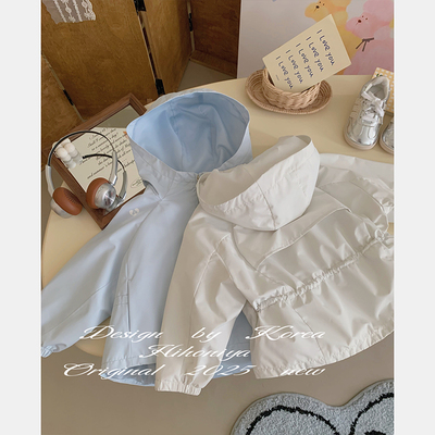 Spring韩国童装2025年春季亲子款收腰纯色韩版冲锋衣外套女童上衣