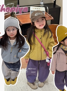 Spring韩国童装2025秋冬新款亲子纯色可爱绒绒外套女童长袖夹克衫