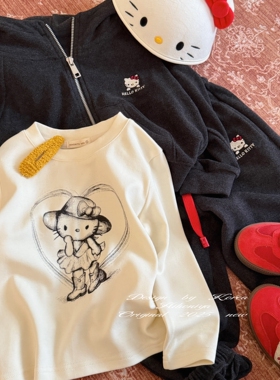 Spring韩国童装2025年秋季新款亲子爱心Kitty长袖卫衣女童圆领T恤