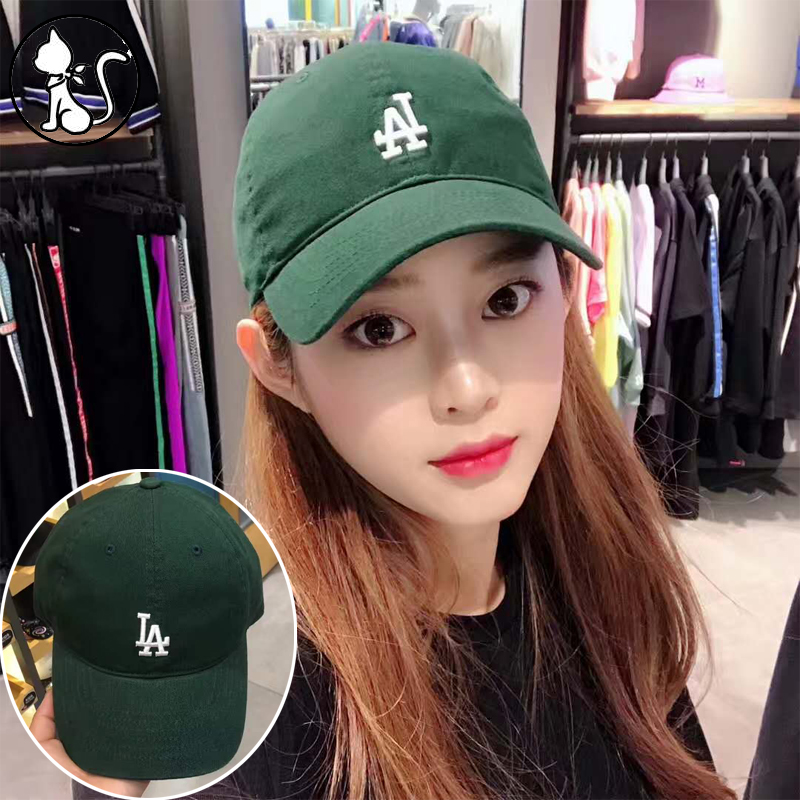 MLB帽子韩国正品2019夏季LA道奇小标刺绣男女墨绿色可调节棒球帽