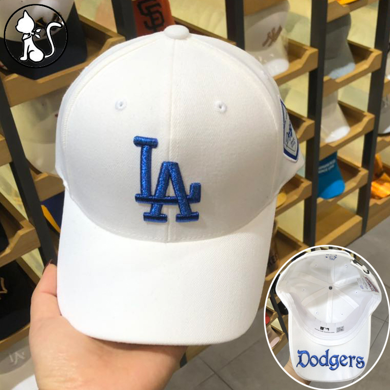 MLB帽子韩国正品2019新款道奇队LA字母刺绣男女可调节白蓝棒球帽