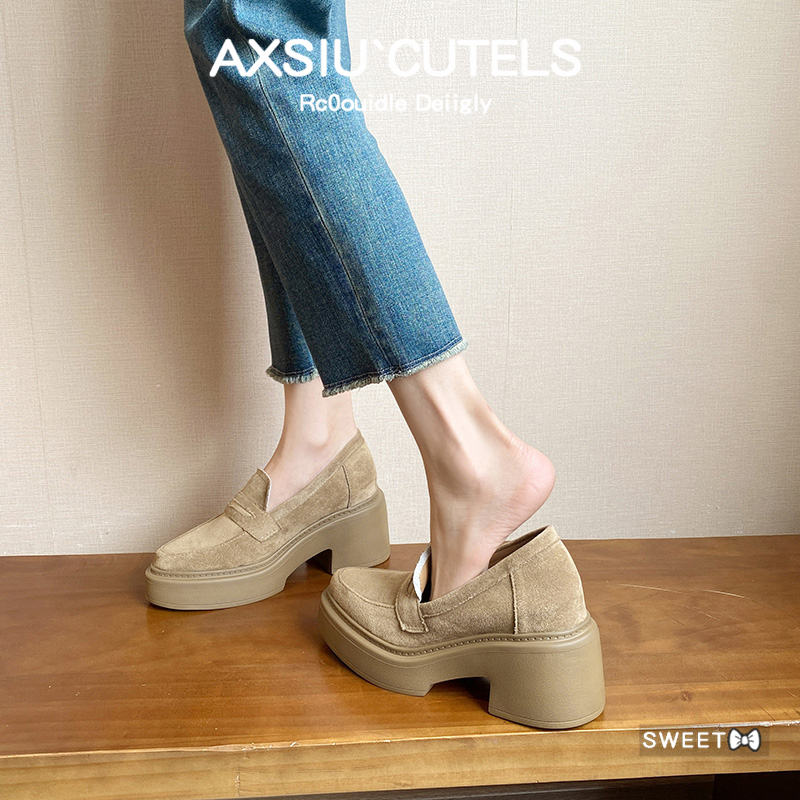 10CM小个子内增高厚底乐福鞋女工作鞋尖头英伦风小皮鞋百搭单鞋