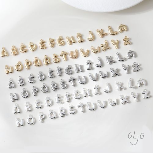 14K电镀真金迷你立体光面26字母吊坠diy项链手链耳饰材料配件