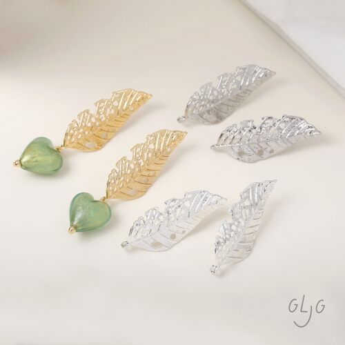 铜镀真金保色镂空落叶叶子耳钉吊坠diy手作耳饰项链材料配件