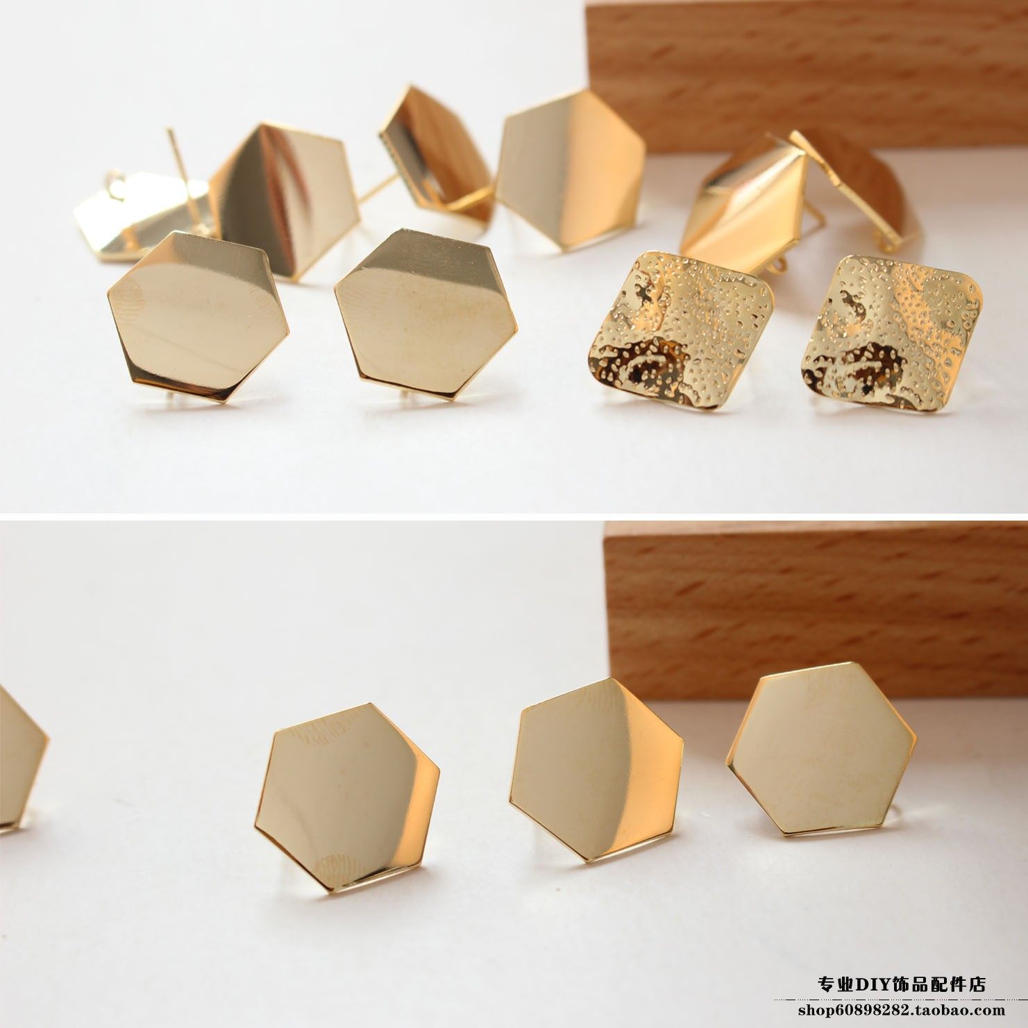 保色18k铜镀真金菱形六边形大气欧美风带环耳钩diy耳饰材料配件