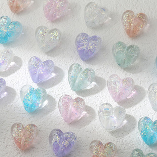 进口材料琉璃细闪半透明爱心桃心diy手作串珠项链手链耳饰配件