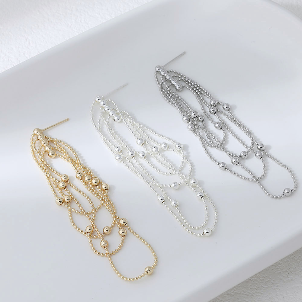 14K电镀真金厚银保色4层流苏耳钉diy手作耳饰材料配件