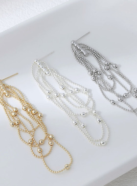 14K电镀真金厚银保色4层流苏耳钉diy手作耳饰材料配件