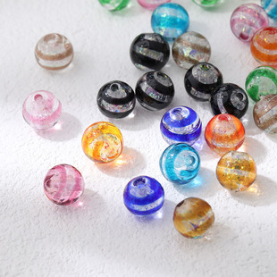 手作灯工琉璃透明细闪条纹圆珠diy手作项链手链材料配件