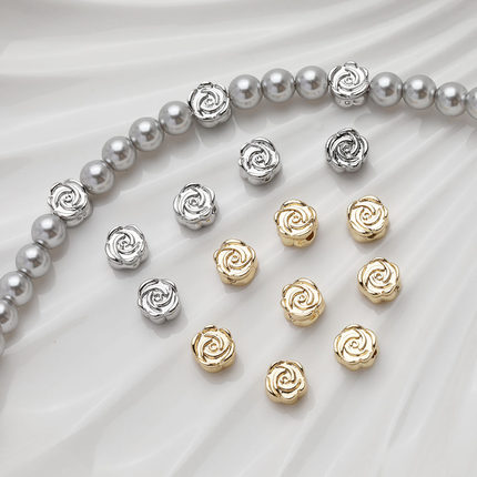 14K电镀真金玫瑰花隔珠diy手作串珠项链手链材料配件