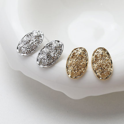 14K电镀真金保色小众设计椭圆凹凸面diy耳钉耳饰手作材料配件