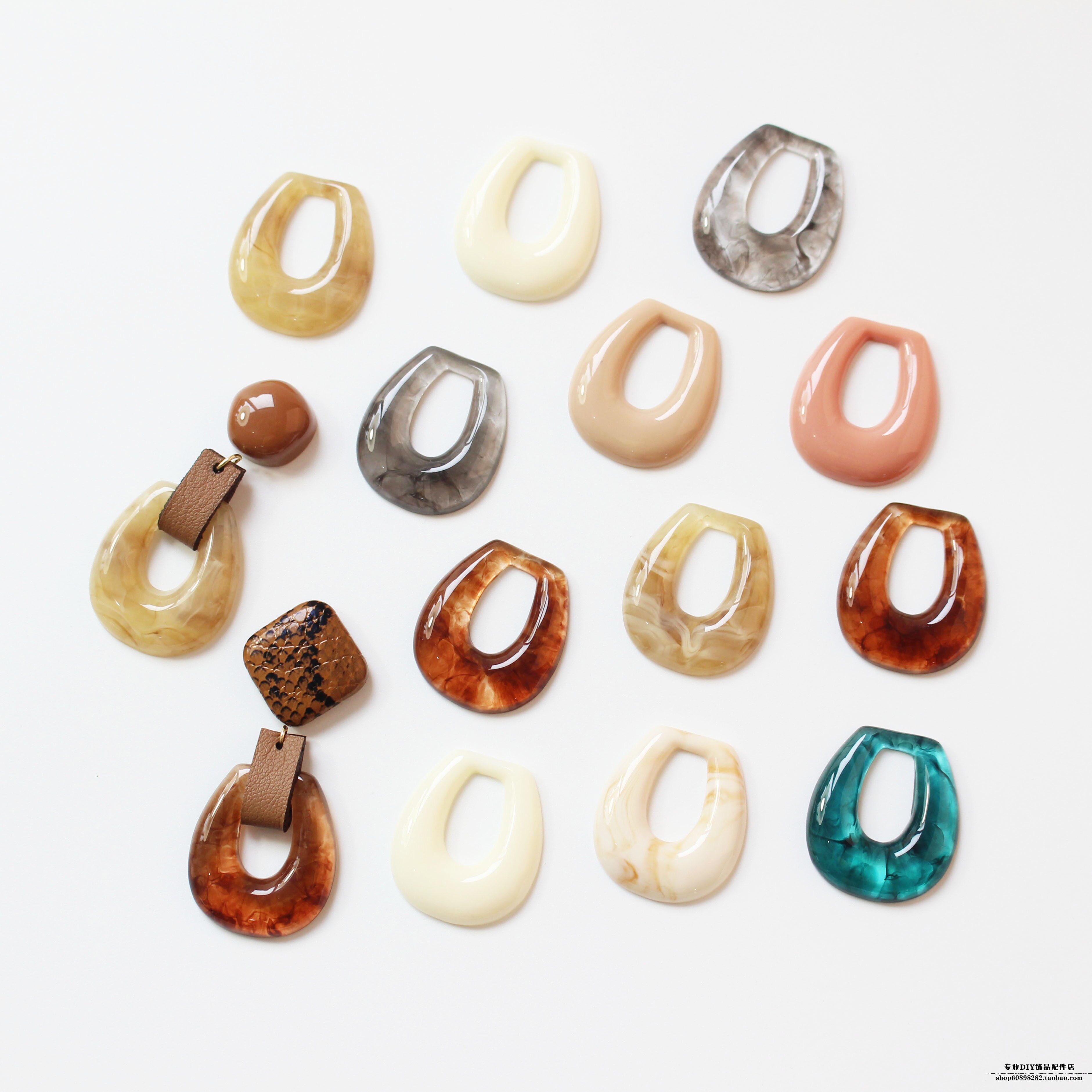 日系复古异形半椭圆马蹄形状树脂云彩效果diy耳饰材料配件