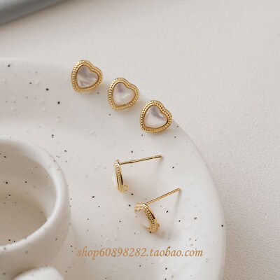 金色桃心贝壳耳钉手作材料