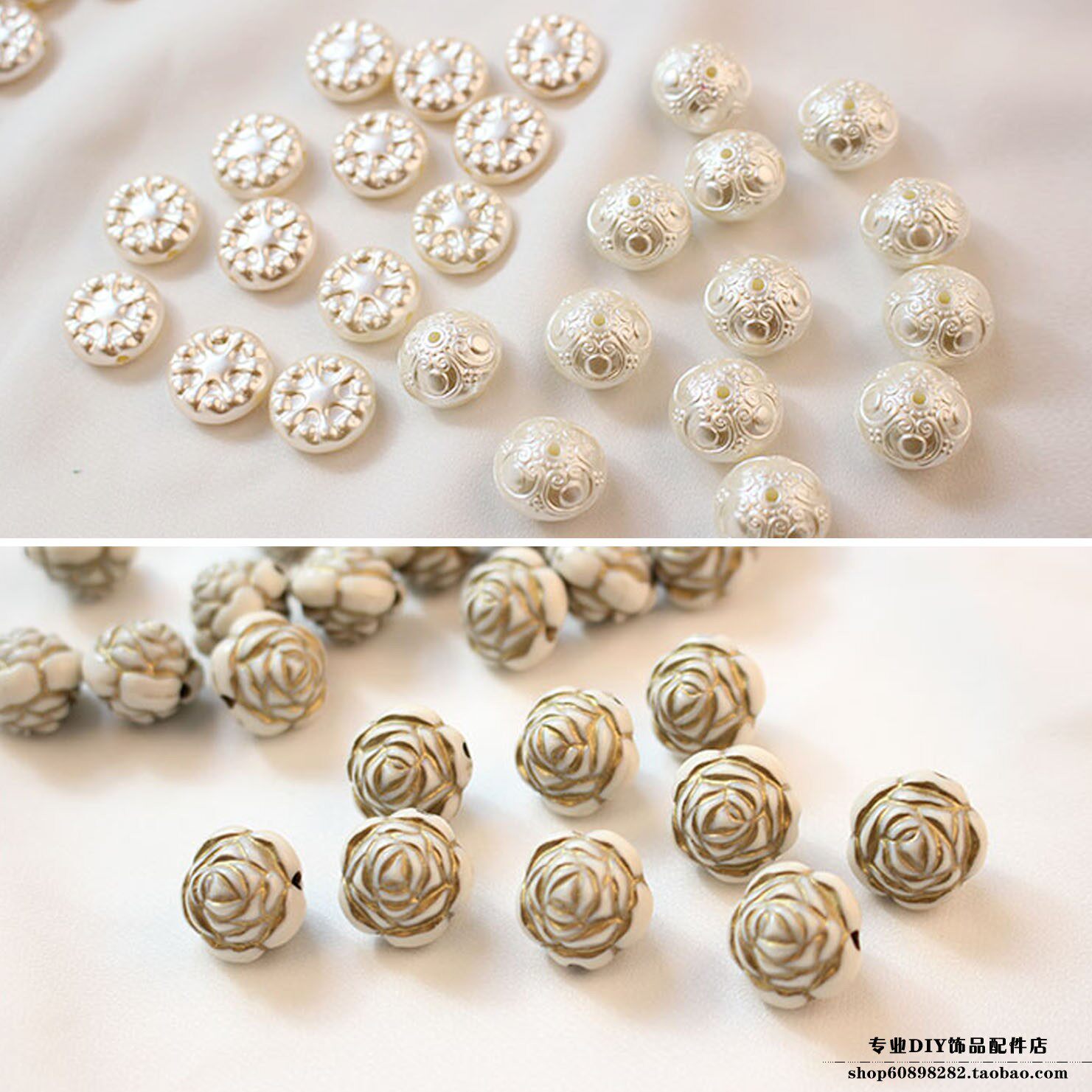 扁珠珍珠双面直孔山茶花朵diy耳饰材料配件