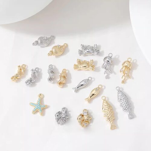 14K电镀真金保色铜镶锆海洋系列吊坠diy手工项链手链耳饰材料配件