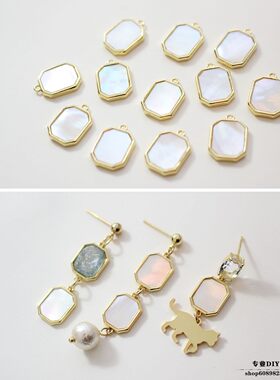 diy天然长方形金色手工项链吊坠