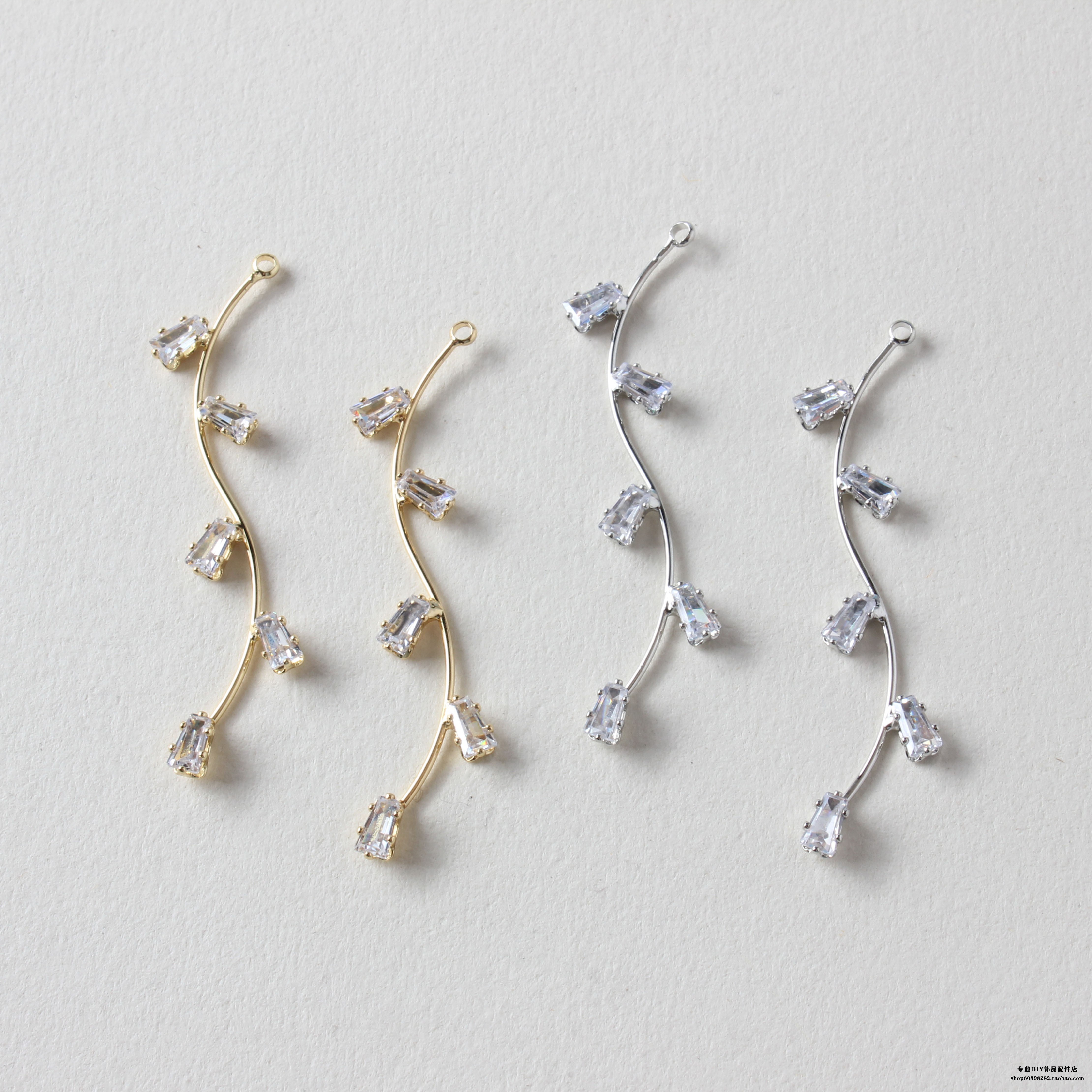 diy长条弯曲飘带锆石金色吊坠