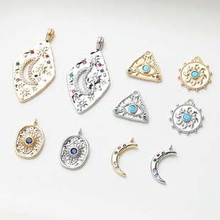 14K电镀真金保色菱形月亮五角星太阳吊坠吊牌diy手作项链手链材料