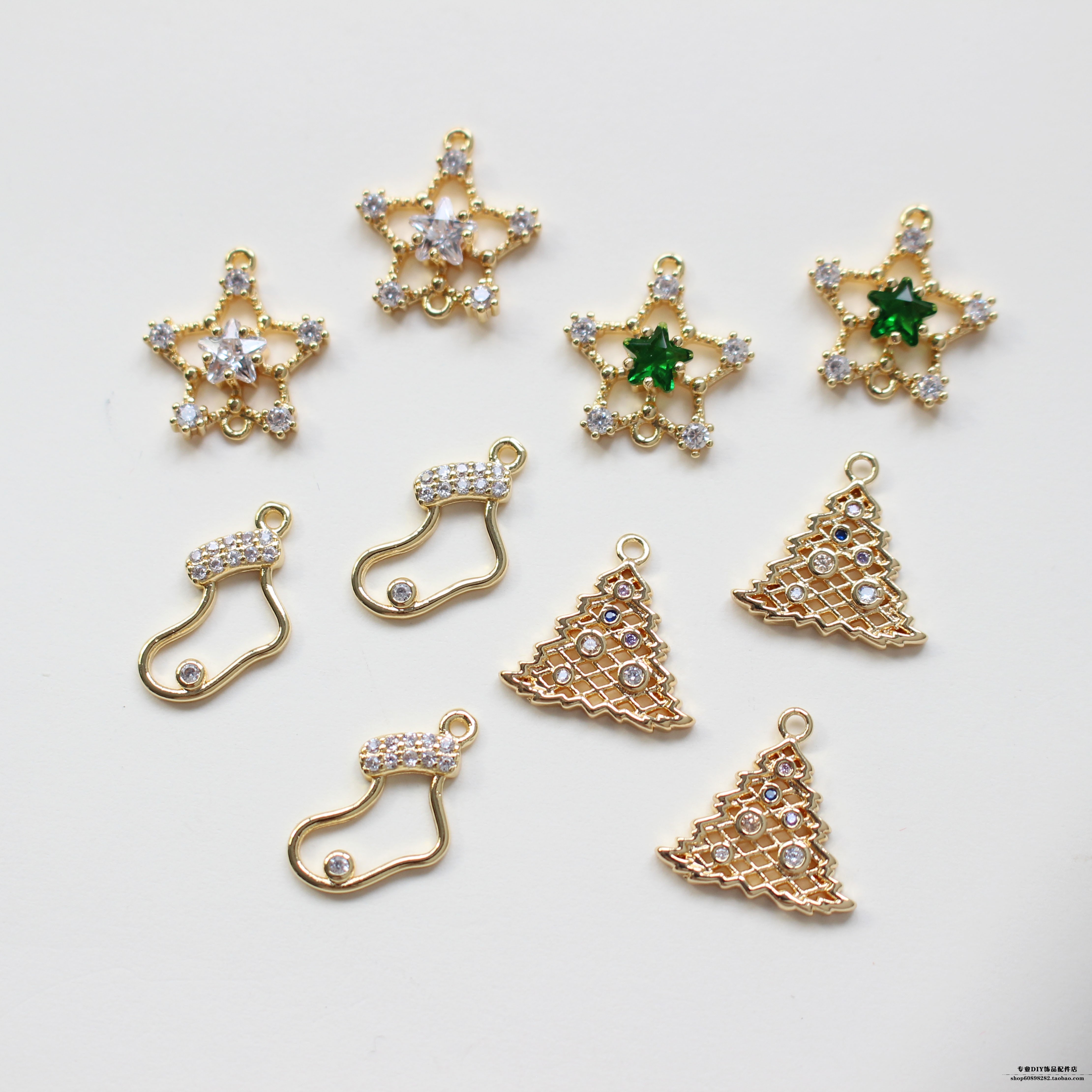 镶锆石金色袜子圣诞树五角星吊坠