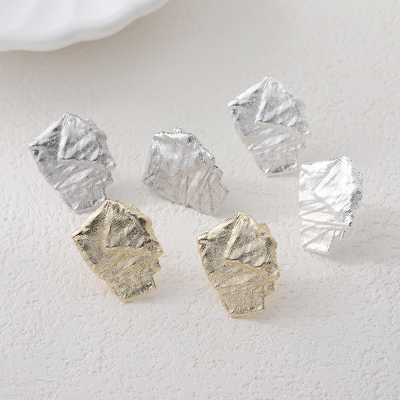 铜镀真白K厚银小众设计锡箔纸耳钉耳饰diy手作珍珠耳饰配件