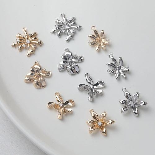 14K电镀真金保色花朵吊坠diy手作项链手链串珠材料配件