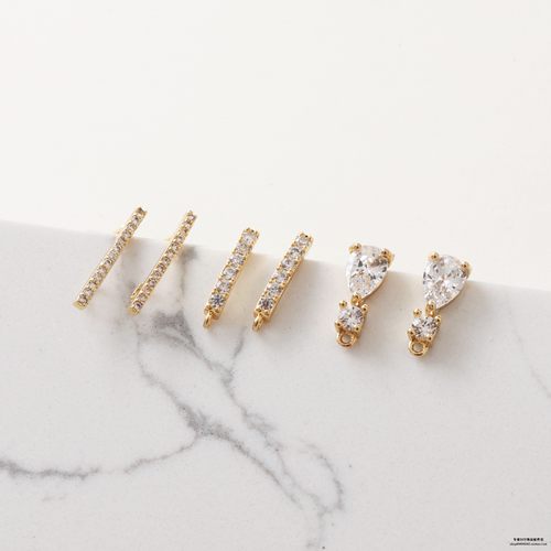 diy包金一字水滴镶锆石耳钉